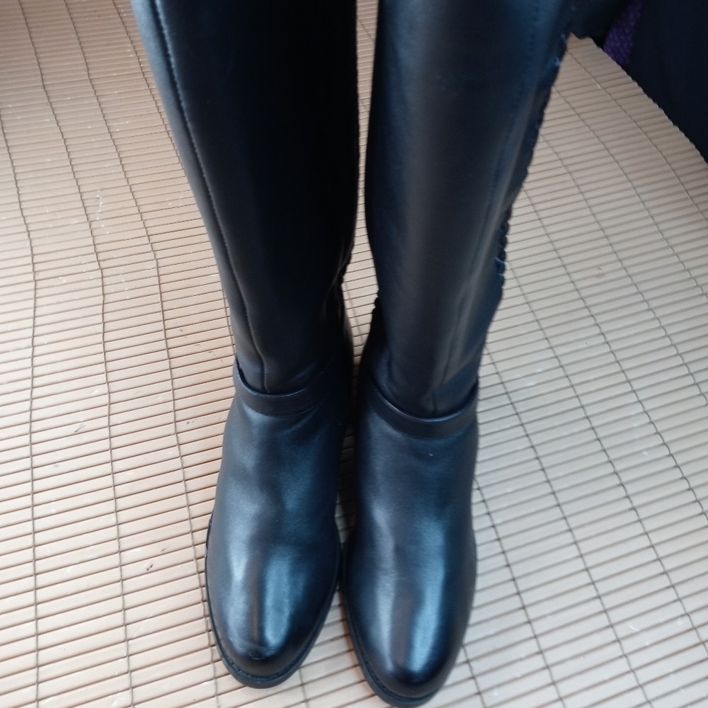 Vaneli BLACK Valyn 17 " 15" shaft. 2" heel Leather Riding Boots WOMEN SIZE 7.5M